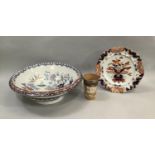 A Masons patent Ironstone china plate in underglaze blue, iron red and gilt and a patent Ironstone