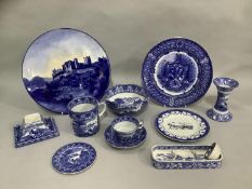 A 19th century blue and white sauce ladle printed to the bowl with seashells on a striped handle