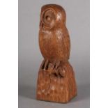 THOMPSON OF KILBURN 'MOUSEMAN', An English oak carving of an owl perched on a fence post, a mouse