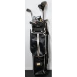 Mixed Selection of Classic Golf clubs within a Vintage Leyland Faux Leather Golf Bag (11) in Black