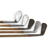 5x Various Golf clubs incl 2x by Robert Forgan St Andrews a no.1 Gold medal iron t/w a Scotia