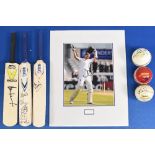 Signed Cricket memorabilia to include three mini cricket bats, one signed by Alan Lamb, one multi