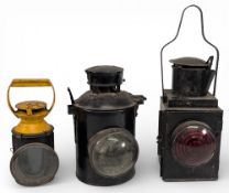 3x BR Railway Signalling Lanterns, to include a bullseye lantern and a hand signal lantern with 4