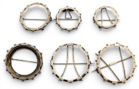 6x white metal coin brooch fittings, assorted sizes and styles