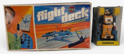 A vintage Airfix flight deck toy, in used condition, comes with a vintage Zeriods robot (boxed)