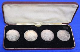 Victoria Double Florin Specimen Set for years 1886, 1887, 1889, and 1890, housed in the original