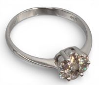 9ct Hallmarked White Gold Ring, with synthetic glass diamond stone, size UK N, 1.6g