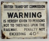 Original enamel British Transport Commission trespass warning sign, 15