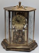 Vintage Kundo West Germany Anniversary Mantle Clock, octagonal style brass case with key, 25cm