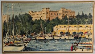 1981 J Fidoe the Grand Masters Palace Rhodes, Greece, oil on board - size #54cm x 96cm