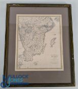 The Southern Provinces of Sweden, a Knight & Co 1833 framed map, mounted under glass - size 48cm x
