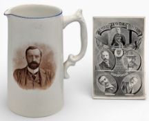 1908 Beville Stanier Election Winner Commemorative Jug, with image and results of votes on a ceramic