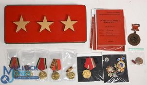 Russian Military selection of medals and badges together with reproduction 3-Star General car