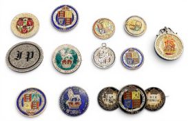 Enamelled Coin Brooches and Fobs: a selection of George IV, Victorian and Edward VII (12)