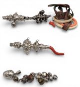 Antique Baby Teether, Rattle, Whistle, Bells parts for spares or repairs, some parts are filled
