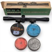 BSA Air Rifle Telescope, boxed plastic with metal mounts, with a selection of pellet tins .22 and .