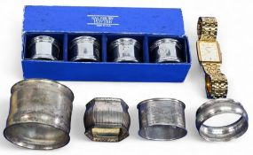 Napkin Rings: to include one 800 silver example with boxed set of 4 Salisbury Pewter with United