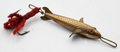 Victorian all brass Paragon Gregory style bait, 3” body with correct twin glass eyes and original