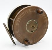 Rare named D Slater Patent 4241 combination ebonite/brass trotting reel, with nickel silver back