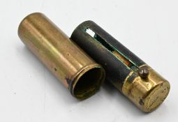 Rare Hardy brass “Lipstick” ferrule greaser, 2” long, the top pulls off to allow the wax content