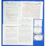FRENCH REVOLUTION – GROUP OF PRINTED DOCUMENTS – To include three examples of ‘Assignats’ (French