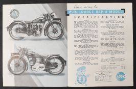 RUDGE 250cc RAPID MODEL 1938 - 4 page brochure illustrating and detailing with specifications and