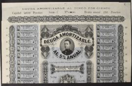 DEUDA PUBLICA DE ESPANA - 5% PERPETUAL LOAN - giant format beautiful specimen by Bradbury Wilkinson,