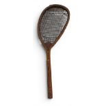 Rare Cassiobury Heavy Lopsided Wooden Lawn Tennis Racket c1880 – convex wedge stamped on the open