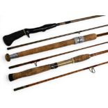 Collection of spinning rods, as follows: 1 Apollo Tubular Steel rod, 6ft 4” 2pc, 16” handle with