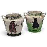Fine pair of Royal Doulton Isacc Walton Ware Handled Vases: I care not I to fish in seas, fresh