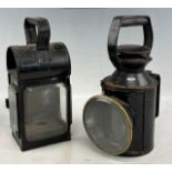 2x Railway Lamps and Lantern, a good BR railway lamp with burners and good glass fittings, and a
