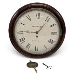 Antique Victorian Fuse Circular Wall Clock Wangler Oxford, with key and pendulum, in good used