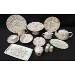MINTON 'HADDON HALL' DINNER SERVICE featuring pastel flower motifs on white ground with green