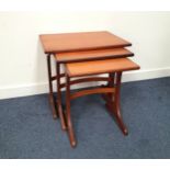 NEST OF THREE MID CENTURY G-PLAN FRESCO TABLES the teak veneered tops over legs conjoined with