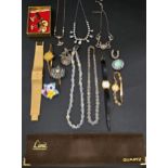 SELECTION OF VINTAGE JEWELLERY AND WATCHES including paste and marcasite set brooches and necklaces,