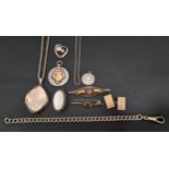 SELECTION OF SILVER AND SILVER MOUNTED JEWELLERY comprising a medal fob with gold detail, an