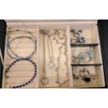 SELECTION OF SILVER AND SILVER MOUNTED JEWELLERY comprising a circular pendant on chain with