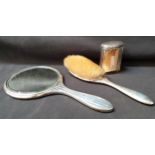 TRIO OF SILVER ITEMS comprising a glass toiletry bottle, the top with London marks for 1891; a