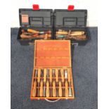 COLLECTION OF WOODEN HANDLED VINTAGE TOOLS including screwdrivers, chisels, rasps etc., together
