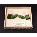 PAIR OF NEW ZEALAND JADE (GREENSTONE) CUFFLINKS in nine carat rose gold mounts