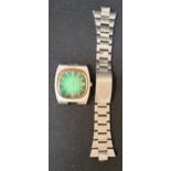 OMEGA GENEVE AUCTOMATIC DATE TV DIAL WRISTWATCH the graduated green sunburst dial with baton markers