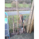 Garden tools including spades, shovel, edging shears, axe, hoe, pick, mattock, etc.