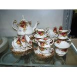 A quantity of Royal Albert 'Old Country Roses' china to include: a large teapot,