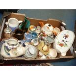 A quantity of china to include: three piece hunting tea set, M&N 'Opaque' jug, Buchan Pottery,