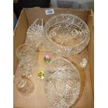 A small quantity of glass to include: bell, a basket. sauce boat and saucer, crystal ornaments, etc.