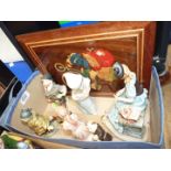 A quantity of ornaments to include: a Lladro figure of a young girl holding a chicken,