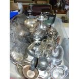 A quantity of silver plate to include: Viners of Sheffield galleried tray and a coffee pot,