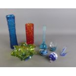 A collection of art glass, to include Whitefriars style vase, Murano Somerso dish, apple paperweight
