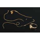Two pieces of gold jewellery for scrap/repair, consisting of 9ct Gold necklace chain and a signet