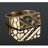 A 14ct gold, sapphire and diamond signet ring. Size S 1/2. 7.38g.